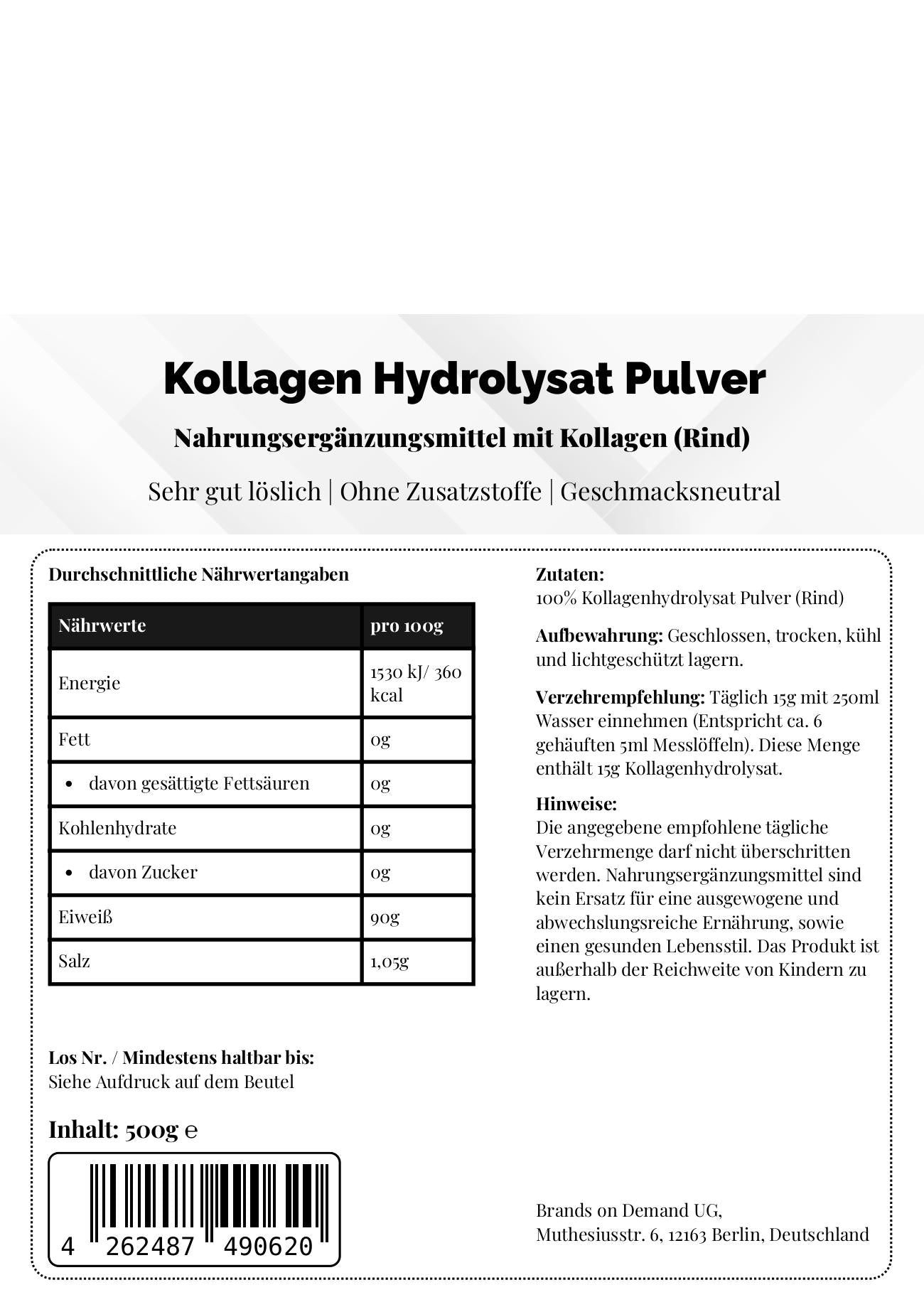 Kollagen Hydrolysat Pulver - 500g Doypack