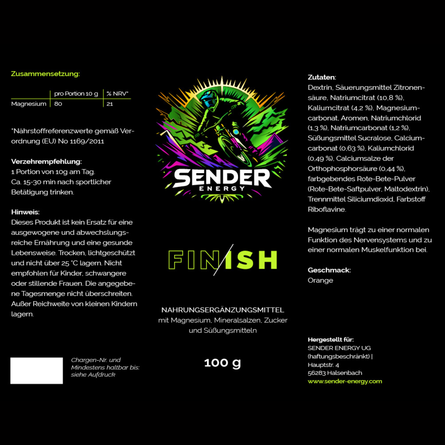 SENDER ENERGY FINISH Inhaltsstoffe - Sexotim