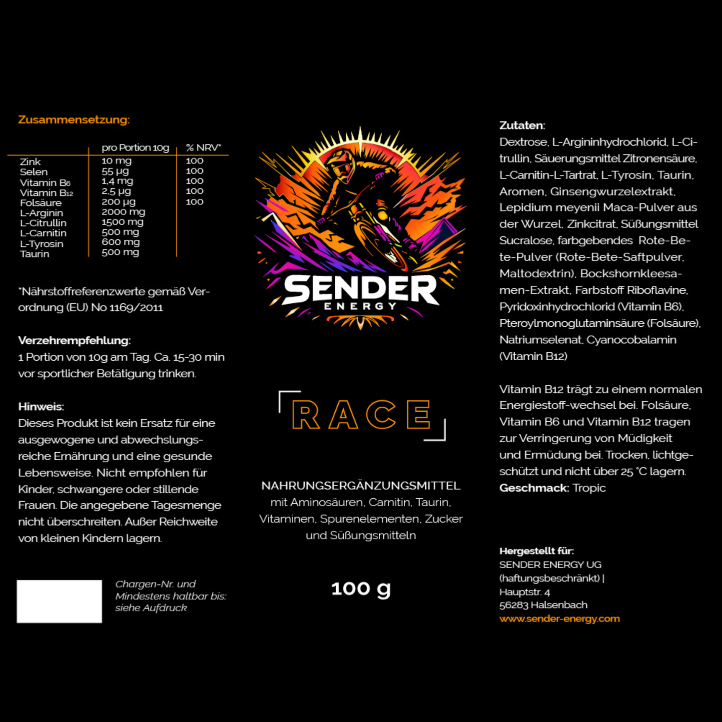 SENDER ENERGY RACE Inhaltsstoffe - Sexotim