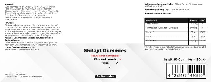Premium Shilajit Gummies 1000 + Vitamin C,B6, B12 - 60 Stk