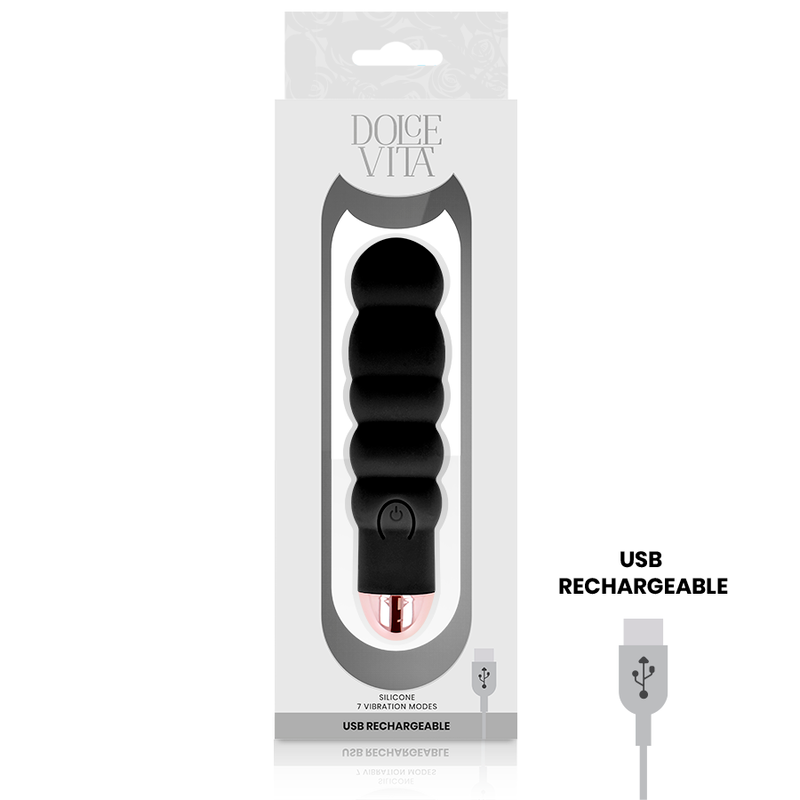 DOLCE VITA - AUFLADBARER VIBRATOR SECHS SCHWARZ 7 GESCHWINDIGKEITEN - Sexotim