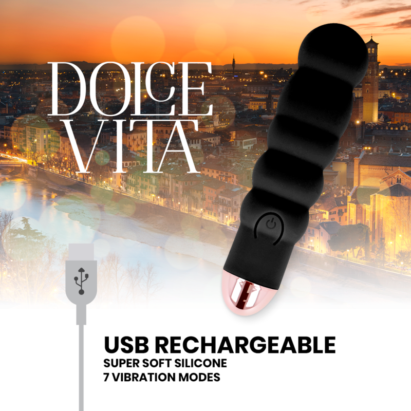 DOLCE VITA - AUFLADBARER VIBRATOR SECHS SCHWARZ 7 GESCHWINDIGKEITEN - Sexotim