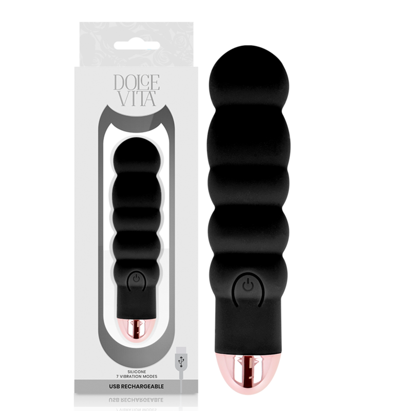 DOLCE VITA - AUFLADBARER VIBRATOR SECHS SCHWARZ 7 GESCHWINDIGKEITEN - Sexotim