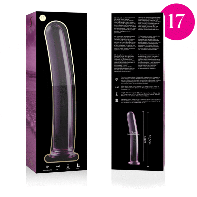 NEBULA SERIES BY IBIZA - MODELL 17 DILDO BOROSILIKATGLAS KLAR 18.5 CM -O- 3 CM - Sexotim