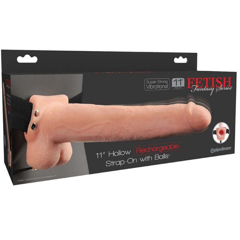 FETISH FANTASY SERIES - VERSTELLBARER GURT REALISTISCHER PENIS MIT WIEDERAUFLADBAREN BLLEN UND VIBRATOR 28 CM - Sexotim