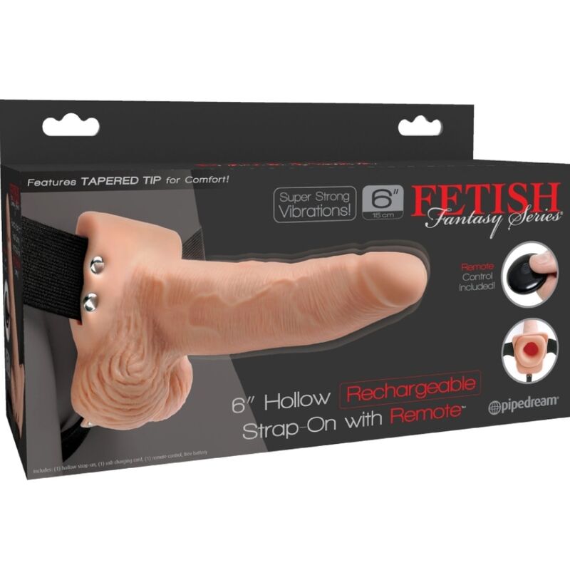FETISH FANTASY SERIES - VERSTELLBARES GURT MIT FERNBEDIENUNG, REALISTISCHER PENIS MIT WIEDERAUFLADBAREN HODEN UND VIBRATOR 15 CM - Sexotim