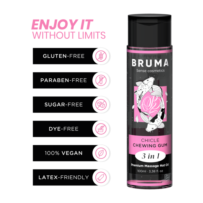 BRUMA - PREMIUM-MASSAGEÖL MIT WÄRMEEFFEKT, GUM-GESCHMACK 3 IN 1 - 100 ML - Sexotim