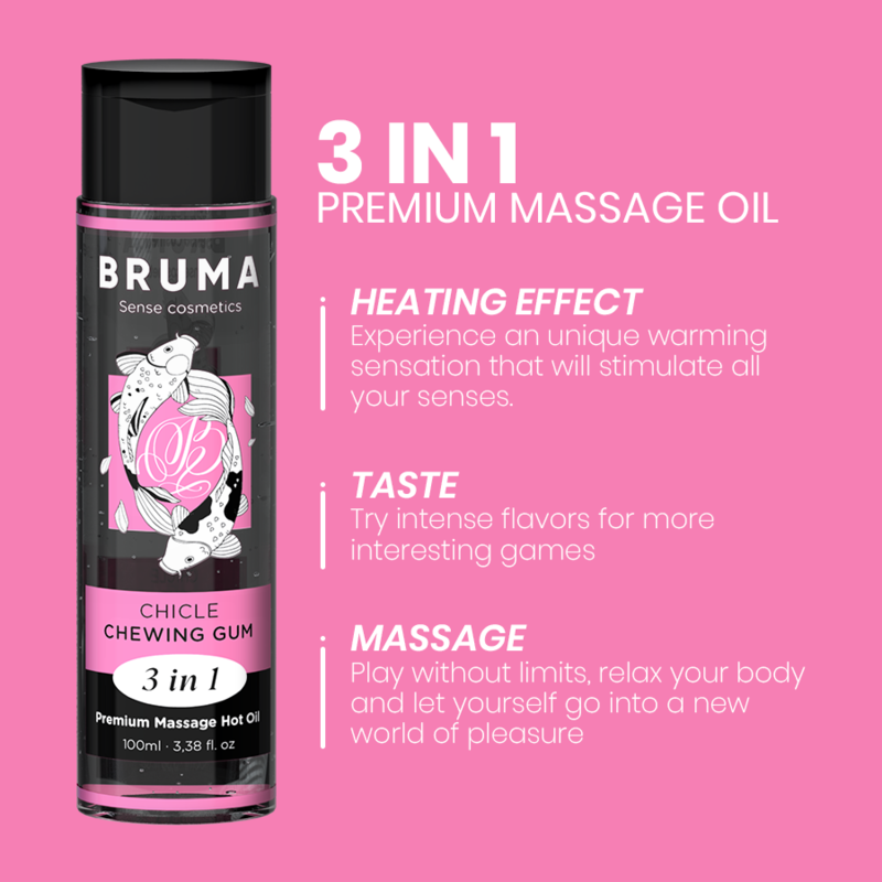 BRUMA - PREMIUM-MASSAGEÖL MIT WÄRMEEFFEKT, GUM-GESCHMACK 3 IN 1 - 100 ML - Sexotim