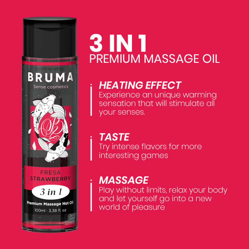 BRUMA - PREMIUM-MASSAGEÖL MIT WÄRMEEFFEKT, ERDBEERE-GESCHMACK 3 IN 1 - 100 ML - Sexotim