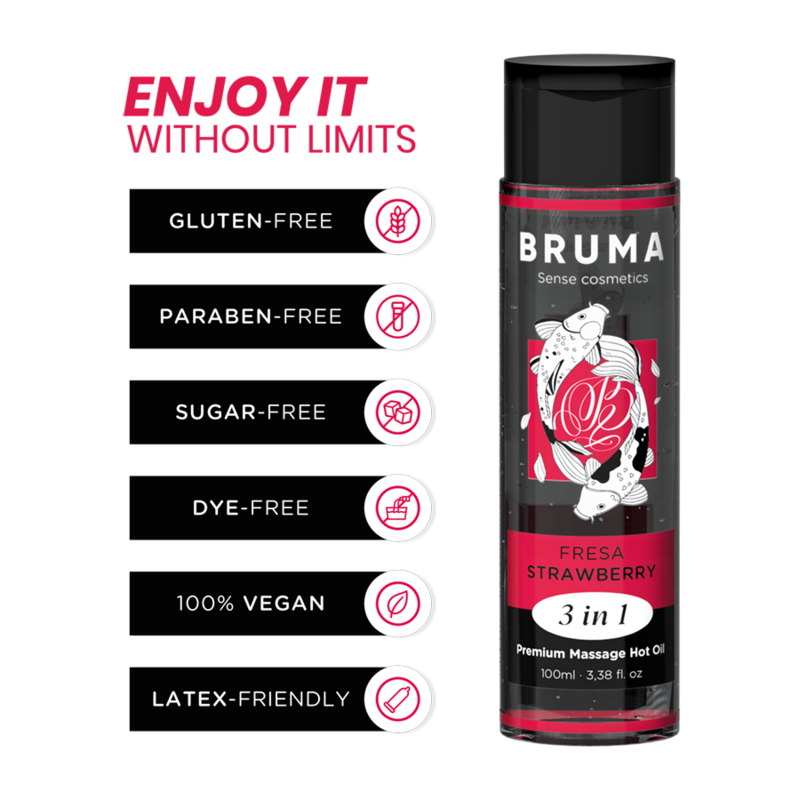 BRUMA - PREMIUM-MASSAGEÖL MIT WÄRMEEFFEKT, ERDBEERE-GESCHMACK 3 IN 1 - 100 ML - Sexotim