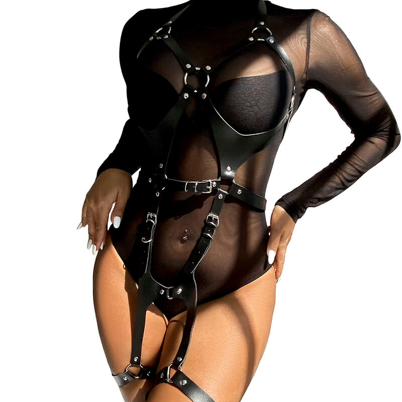 SUBBLIME - GANZKÖRPERHARNESS MIT LEDERSCHNALLEN SCHWARZ EINE GRÖSSE - Sexotim