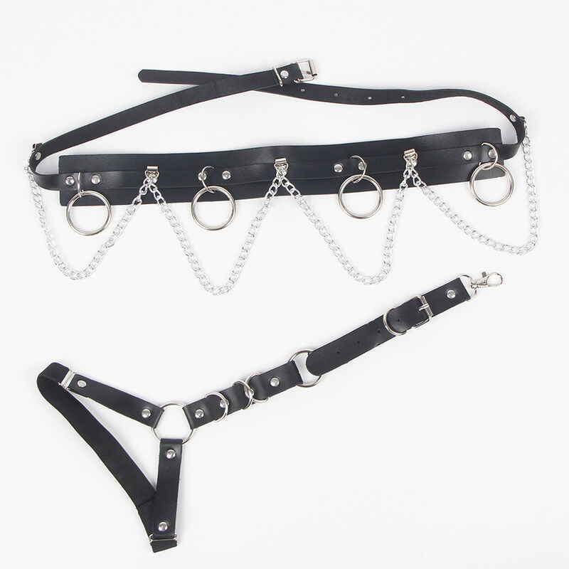 SUBBLIME - GÜRTEL UND STRUMPFBAND MIT RINGEN UND KETTE DETAIL EINE GRÖSSE - Sexotim