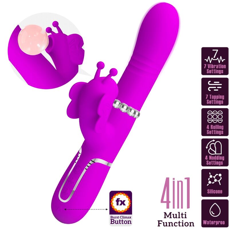 PRETTY LOVE - MULTIFUNKTIONS-KANINCHENVIBRATOR 4 IN 1 SCHMETTERLING FUCHSIA - Sexotim