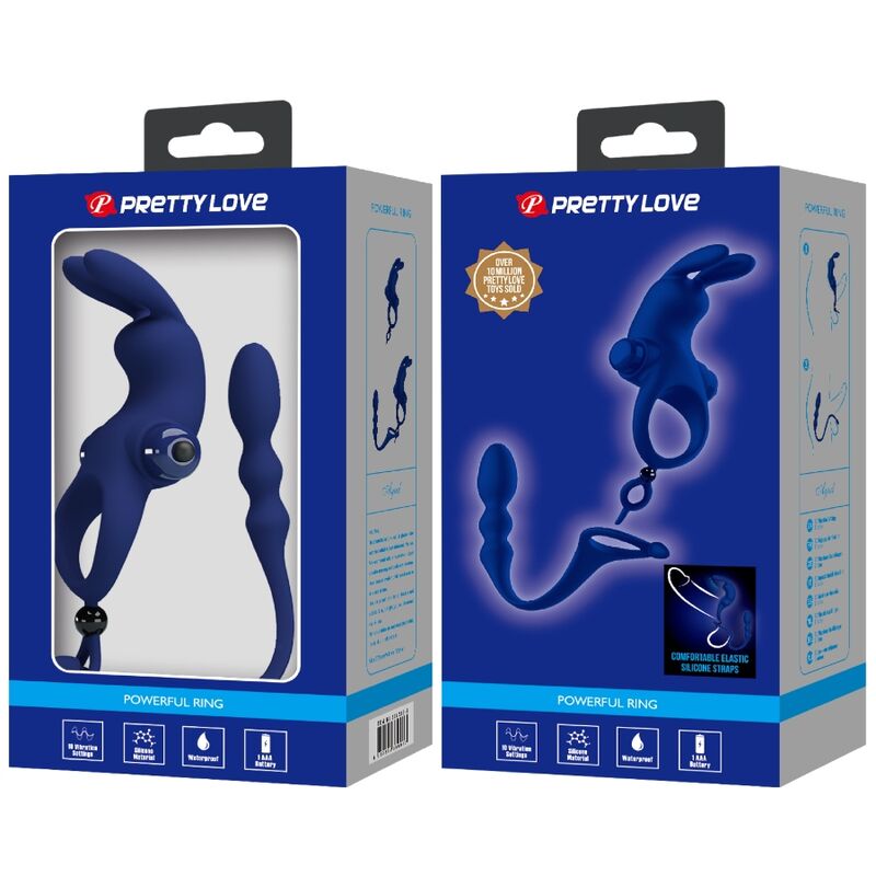 PRETTY LOVE - AYAD RABBIT VIBRATORRING MIT PLUG BLAU - Sexotim