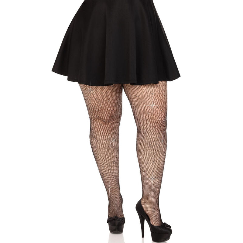 LEG AVENUE - NETZSTRÜMPFE MIT KRISTALLISIERUNG, SCHWARZ, ÜBERGRÖSSE - Sexotim