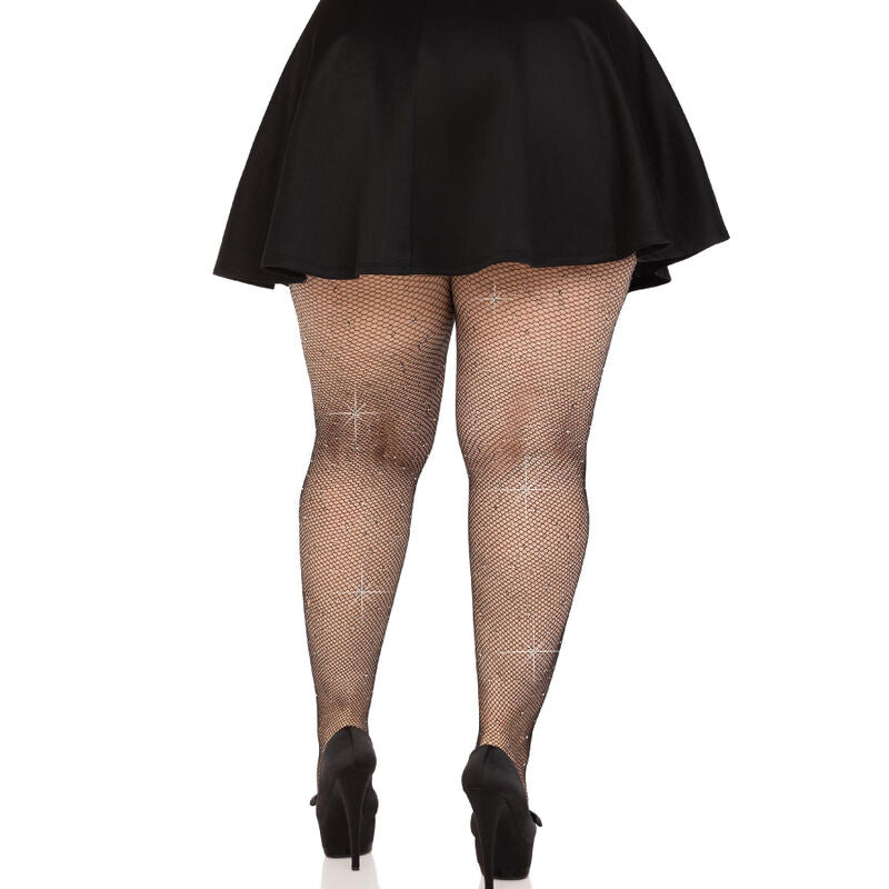 LEG AVENUE - NETZSTRÜMPFE MIT KRISTALLISIERUNG, SCHWARZ, ÜBERGRÖSSE - Sexotim