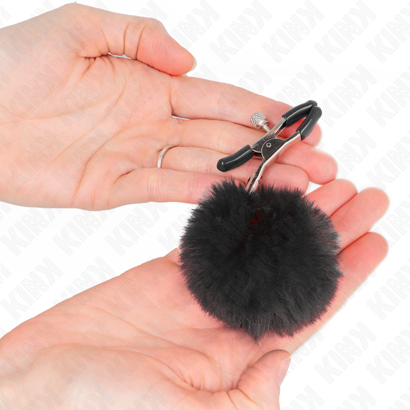 KINK - KUNSTFELLBALL-NIPPELKLAMMER SCHWARZ 6 CM - Sexotim
