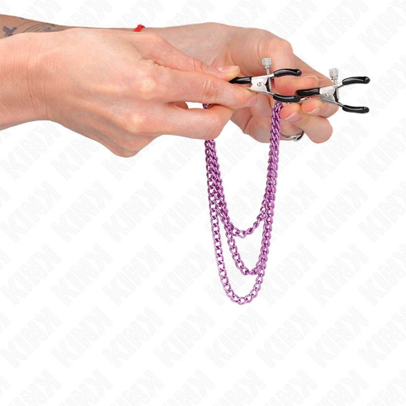 KINK - NIPPELKLEMMEN MIT 3 KETTEN LILA 20/23/28 CM - Sexotim
