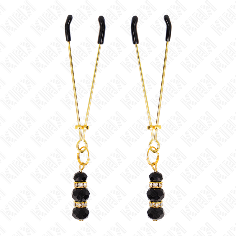 KINK - GOLDENE DÜNNE NIPPELKLEMMEN MIT 3 SCHWARZEN GLASPERLEN 7 CM - Sexotim