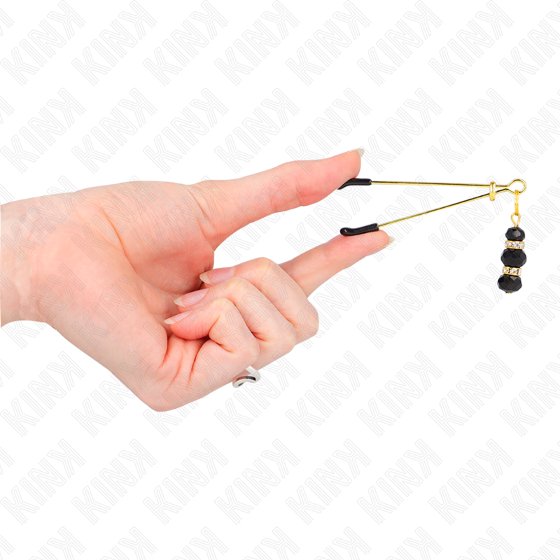 KINK - GOLDENE DÜNNE NIPPELKLEMMEN MIT 3 SCHWARZEN GLASPERLEN 7 CM - Sexotim
