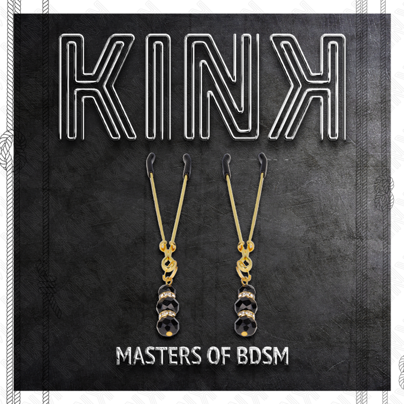 KINK - GOLDENE DÜNNE NIPPELKLEMMEN MIT 3 SCHWARZEN GLASPERLEN 7 CM - Sexotim