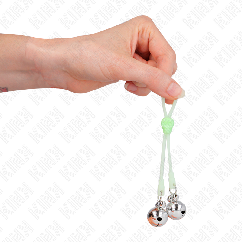 KINK - LEUCHTENDE TOTENKOPF-NIPPELKLAMMERN MIT RINGGLÖCKCHEN VERSTELLBAR GRÜN/SILBER - Sexotim