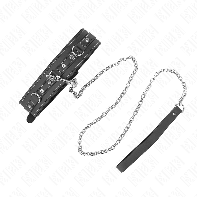 KINK - PVC LEDER HALSKETTE MIT GÜRTEL 105 CM STRASS NIETE 41,5 X 4 CM - Sexotim