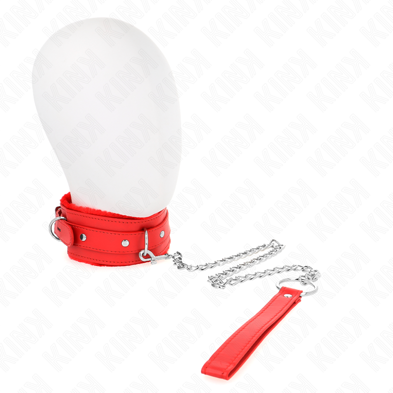 KINK - HALSBAND MIT LEINE 65 CM MIT EINSCHRÄNKUNGEN ROT 36-42 CM X 5,5 CM - Sexotim