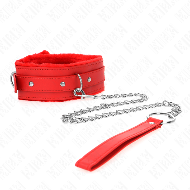 KINK - HALSBAND MIT LEINE 65 CM MIT EINSCHRÄNKUNGEN ROT 36-42 CM X 5,5 CM - Sexotim