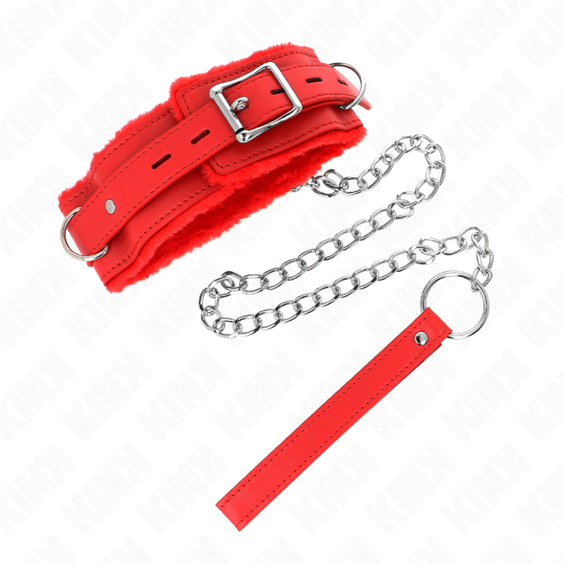 KINK - HALSBAND MIT LEINE 65 CM MIT EINSCHRÄNKUNGEN ROT 36-42 CM X 5,5 CM - Sexotim