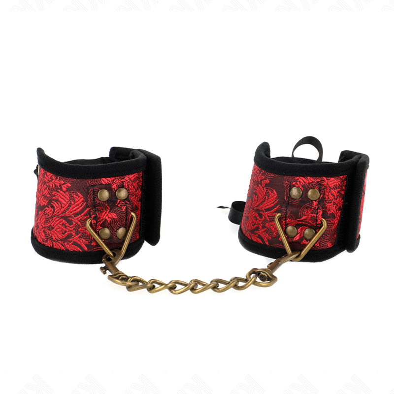 KINK - SCANDAL HANDGELENKSFESSELN ROT-SCHWARZE SPITZENDETAILS 24,5 CM X 6,5 CM - Sexotim