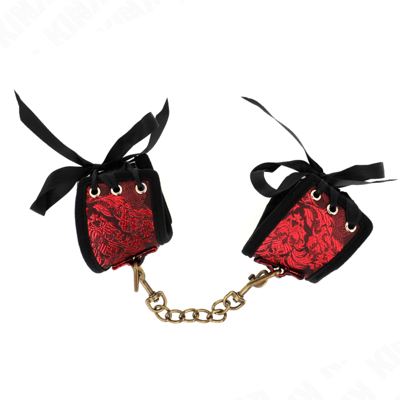 KINK - SCANDAL HANDGELENKSFESSELN ROT-SCHWARZE SPITZENDETAILS 24,5 CM X 6,5 CM - Sexotim