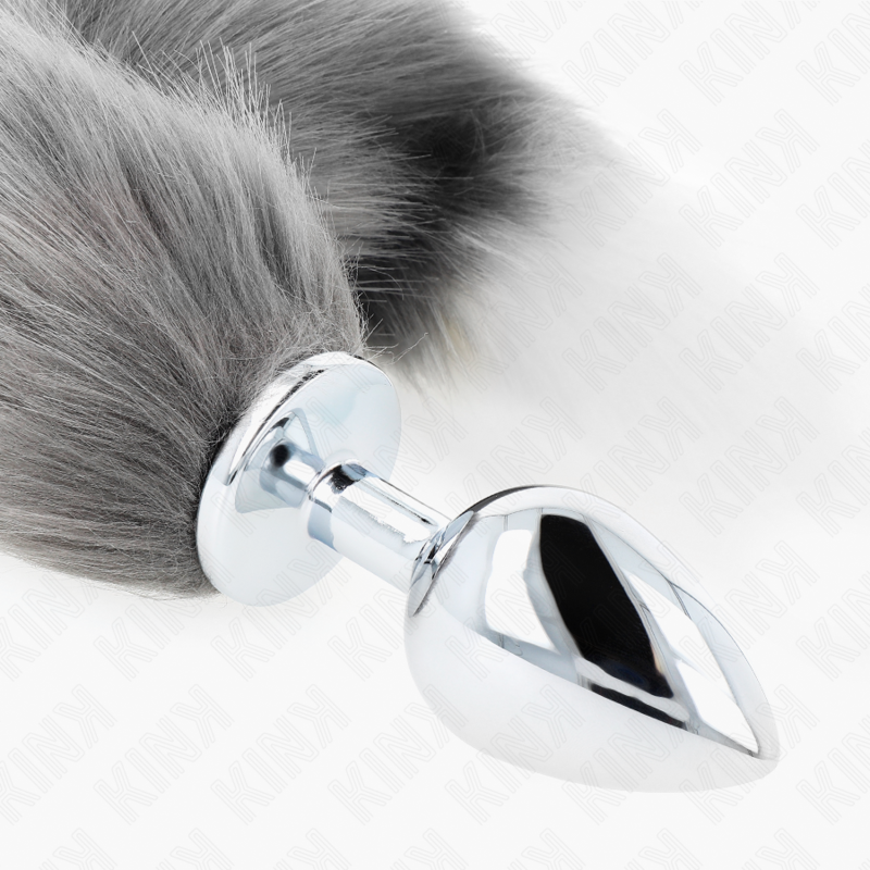 KINK - ANAL PLUG GRÖSSE L 10 X 4 CM MIT KUNSTSTOFFSCHWANZ 40 CM GRAU UND WEISS - Sexotim