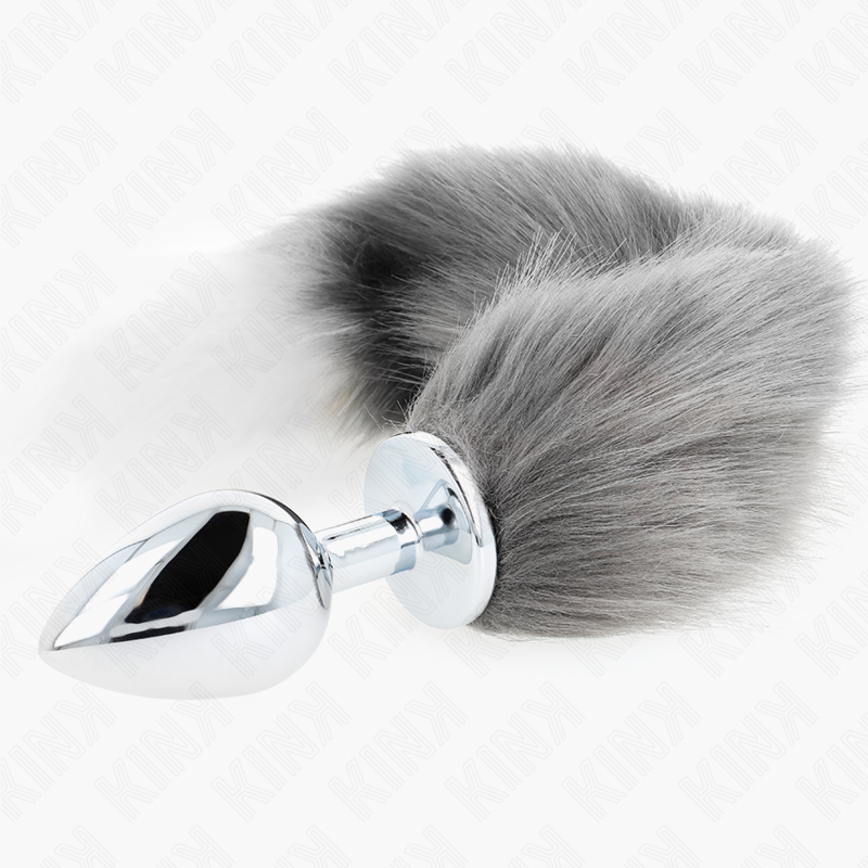 KINK - ANAL PLUG GRÖSSE L 10 X 4 CM MIT KUNSTSTOFFSCHWANZ 40 CM GRAU UND WEISS - Sexotim
