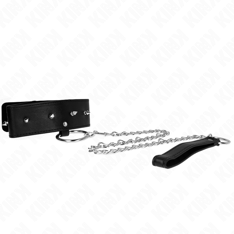 KINK - HALSKETTE 65 CM MIT LEINE MIT SILBERNEN NIETEN MODELL-2 VERSTELLBAR 36-43 CM X 5 CM - Sexotim