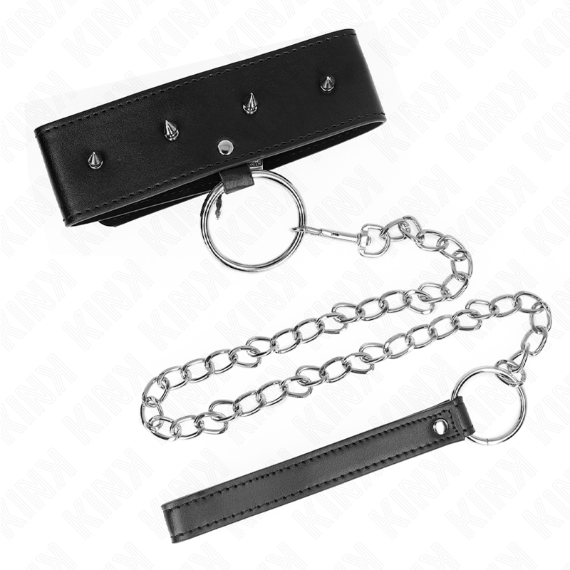 KINK - HALSKETTE 65 CM MIT LEINE MIT SILBERNEN NIETEN MODELL-2 VERSTELLBAR 36-43 CM X 5 CM - Sexotim