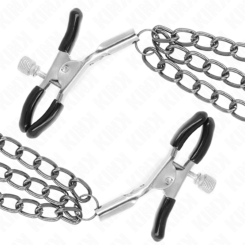 KINK - NIPPELKLEMMEN MIT 3 KETTEN SCHWARZ 20/23/28 CM - Sexotim