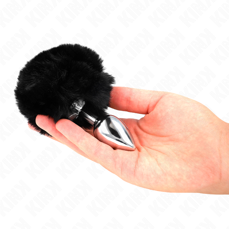 KINK - EDELSTAHL-PLUG 7 x 3 CM MIT SCHWARZEM KANINCHENSCHWANZ AUS KUNSTFELL 8 CM - Sexotim
