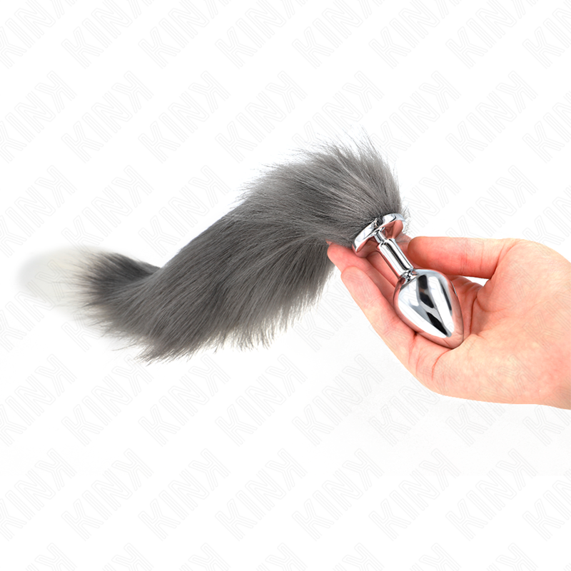 KINK - ANAL PLUG GRÖSSE M 8 X 3,5 CM MIT KUNSTSTOFFSCHWANZ 40 CM GRAU UND WEISS - Sexotim