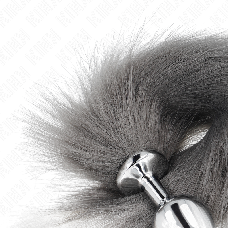 KINK - ANAL PLUG GRÖSSE M 8 X 3,5 CM MIT KUNSTSTOFFSCHWANZ 40 CM GRAU UND WEISS - Sexotim