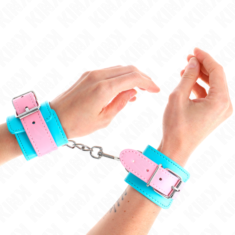 KINK - SÜßE HANDGELENKFESSELN BLAU/ROSA VERSTELLBAR 16-28 CM X 5 CM - Sexotim