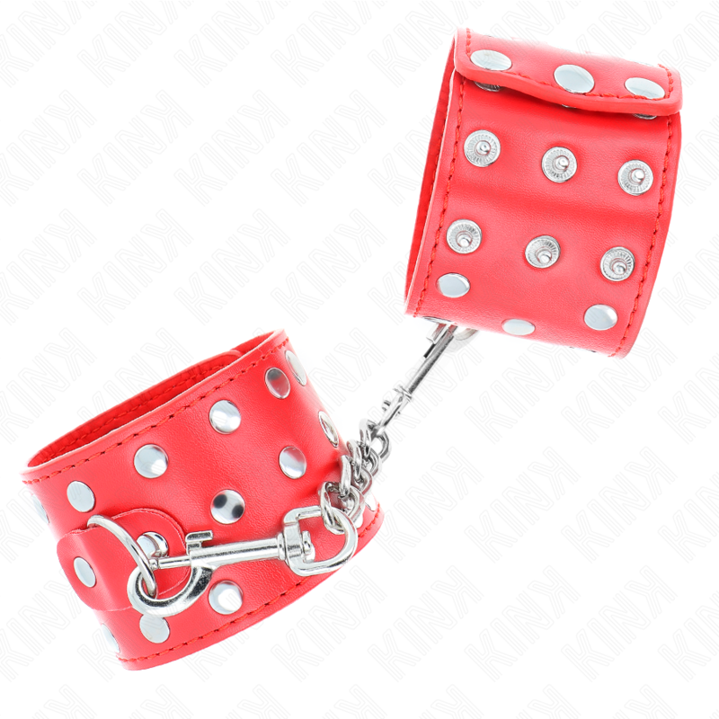 KINK - HANDGELENKFESSELN MIT DRUCKVERSCHLUSS VOLLER NIETEN ROT VERSTELLBAR 19-24 CM X 5,5 CM - Sexotim