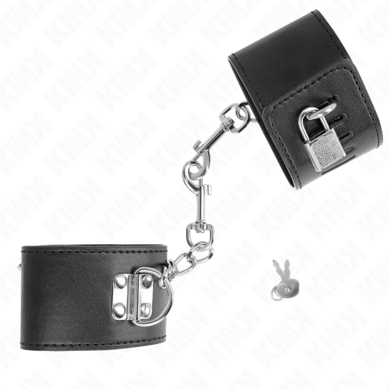 KINK - HANDGELENKFESSELN MIT VORHÄNGESCHLOSS VERSCHLUSS SCHWARZ VERSTELLBAR 16-23 CM X 5,5 CM - Sexotim