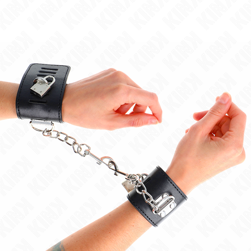 KINK - HANDGELENKFESSELN MIT VORHÄNGESCHLOSS VERSCHLUSS SCHWARZ VERSTELLBAR 16-23 CM X 5,5 CM - Sexotim