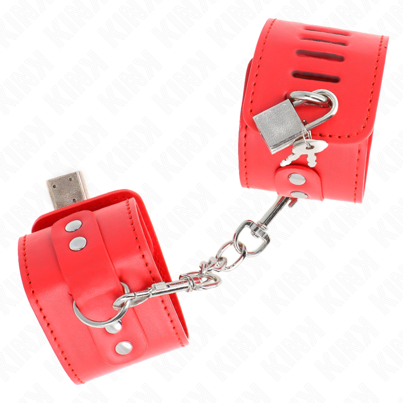 KINK - HANDGELENKFESSELN MIT VORHÄNGESCHLOSS VERSCHLUSS ROT VERSTELLBAR 16-23 CM X 5,5 CM - Sexotim