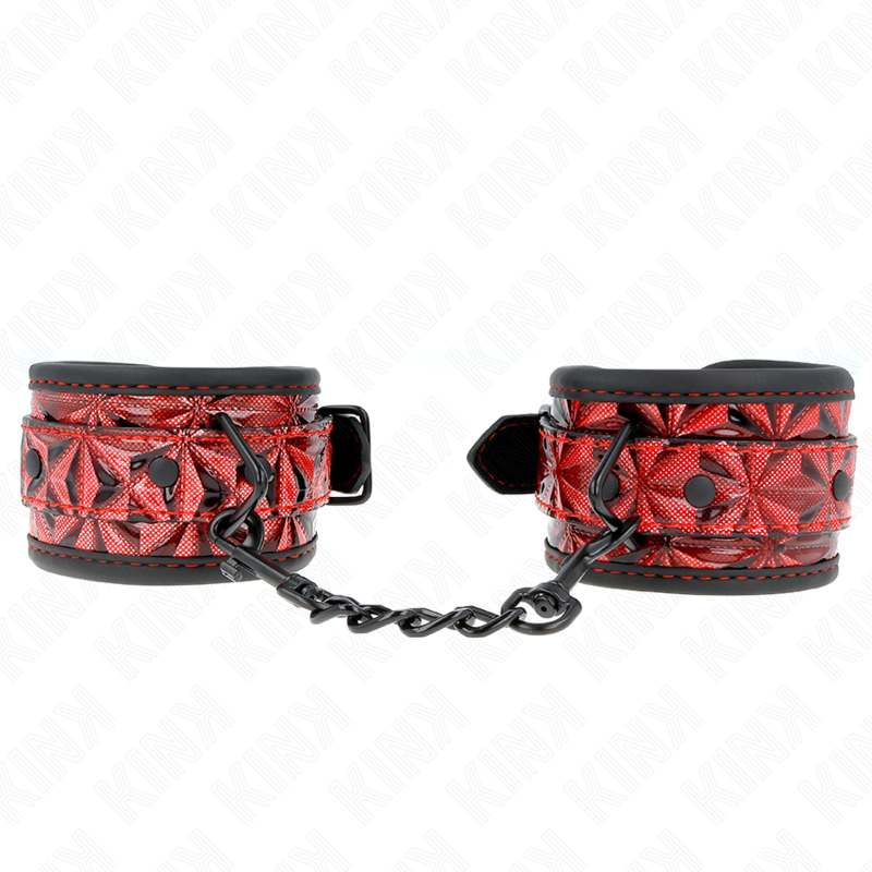 KINK - HANDGELENKFESSELN MIT RAUTENMUSTER, DUNKELROT, VERSTELLBAR 17-26 CM X 5,5 CM - Sexotim