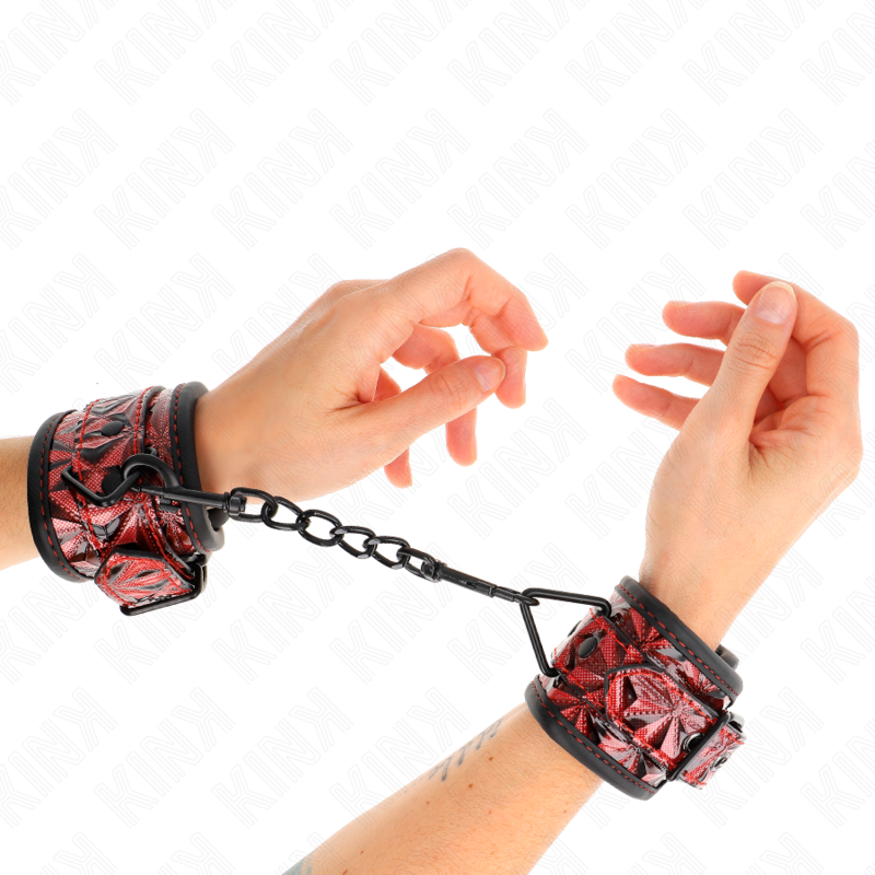 KINK - HANDGELENKFESSELN MIT RAUTENMUSTER, DUNKELROT, VERSTELLBAR 17-26 CM X 5,5 CM - Sexotim