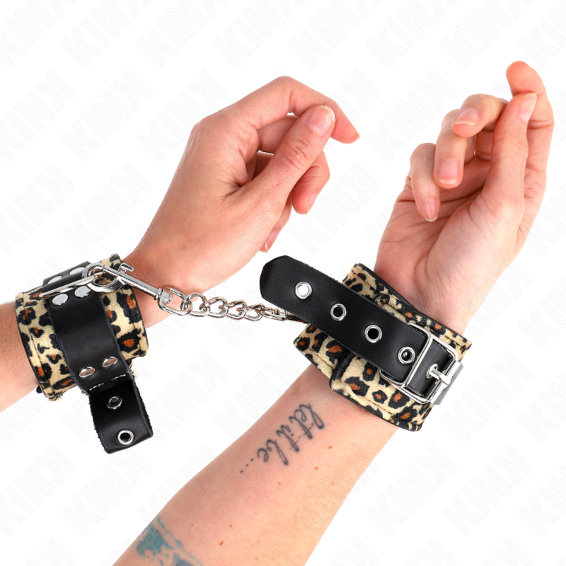 KINK - LEOPARD HANDGELENKFESSEL AUS LEDER, VERSTELLBAR 18-29 CM X 5,5 CM - Sexotim
