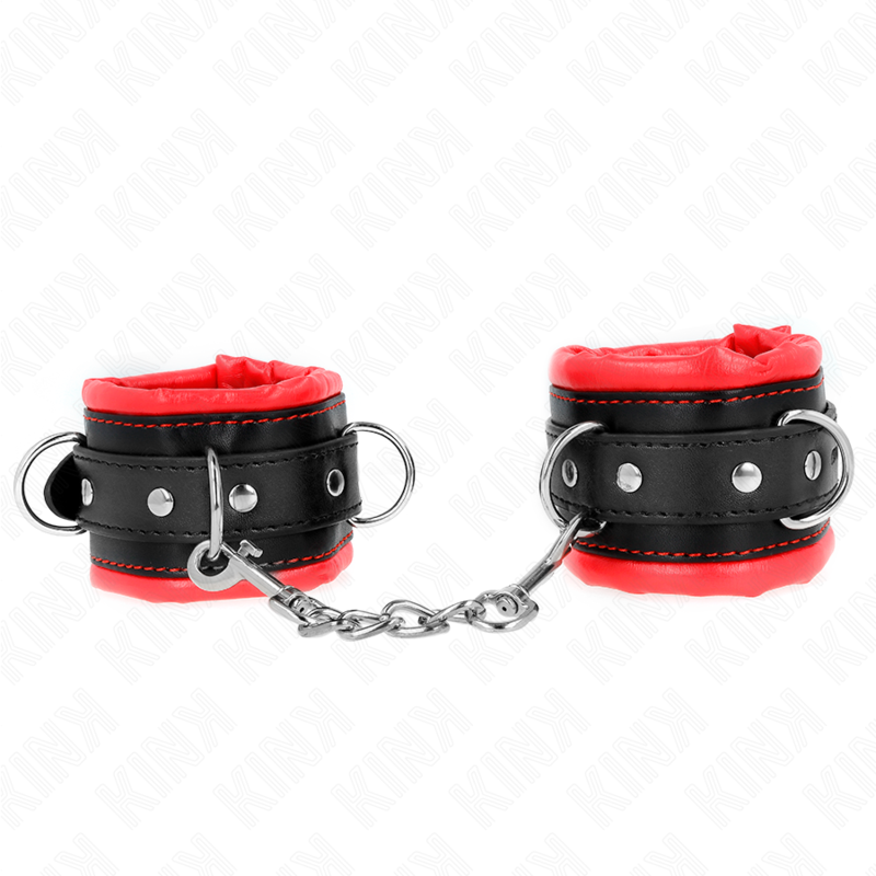 KINK - SCHWERE HANDGELENKSFESSELN MIT ROTEM PELZFUTTER, VERSTELLBAR 20-30 CM X 6 CM - Sexotim