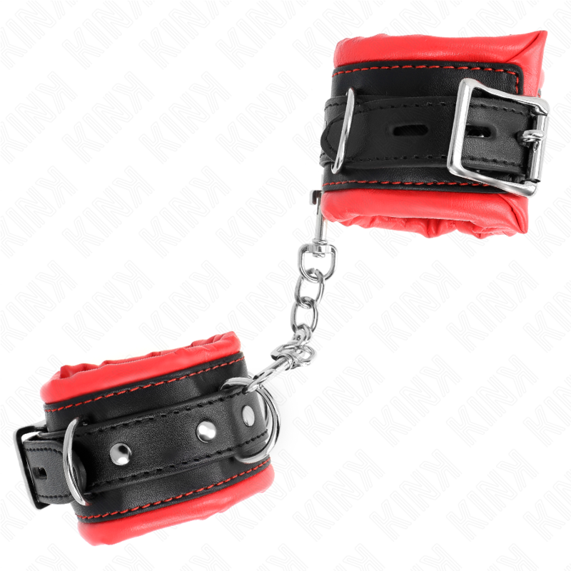 KINK - SCHWERE HANDGELENKSFESSELN MIT ROTEM PELZFUTTER, VERSTELLBAR 20-30 CM X 6 CM - Sexotim